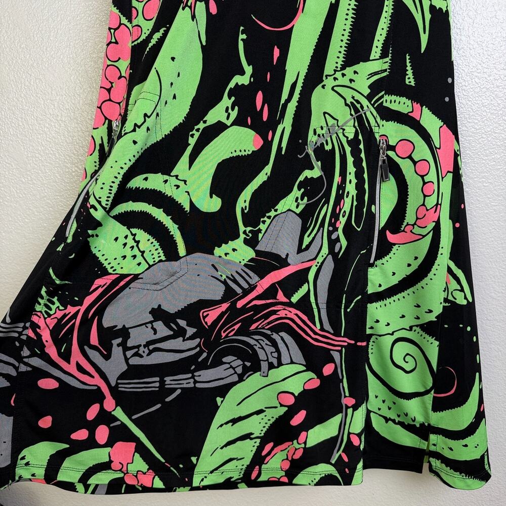 Jamie Sadock Dress Medium Green Sleeveless Graphic Tentacle Tennis Sport Sign * - Picture 5 of 13